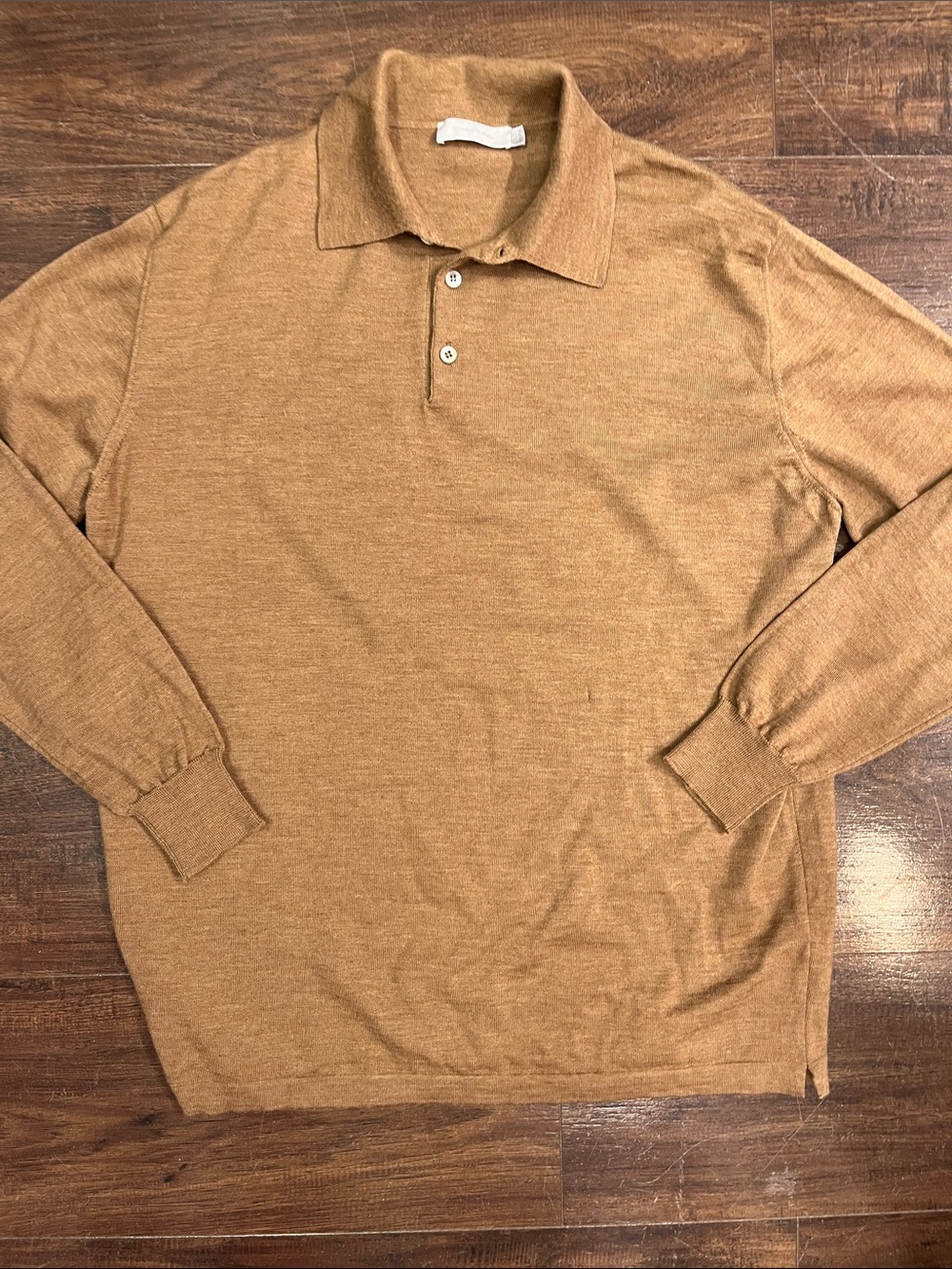 Ermenegildo ZEGNA Men’s Brown Tan Taupe Lana Wool Knit Long Sleeve Polo